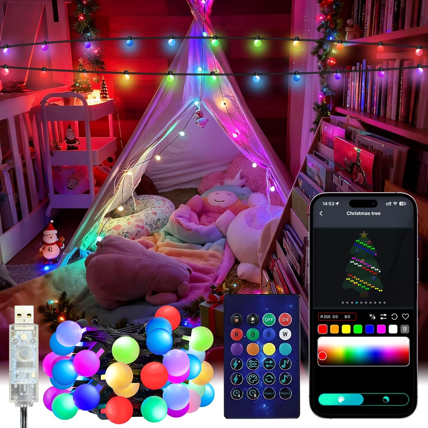 Smart Garden Accessories - Guirlande lumineuse Globe intelligente 5/10M RGB,